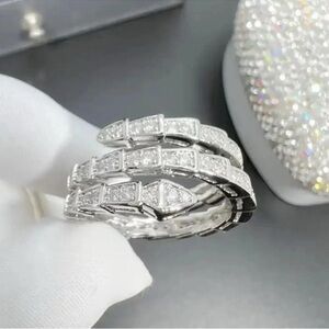 Serpenti Snake Silver Gold Triple Crystal Resizable Ring